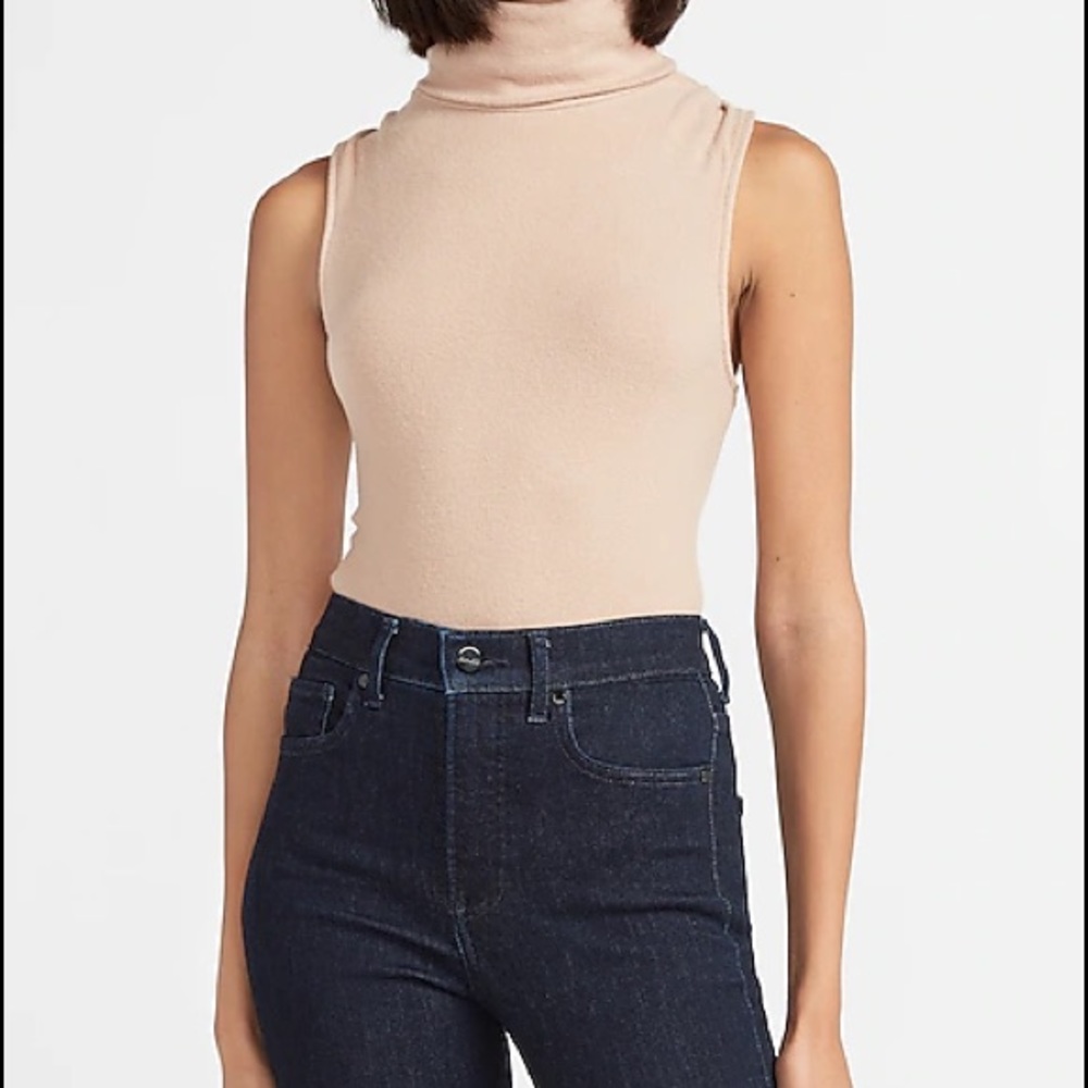 Cream/Taupe Express Fitted Mock Neck Thong Bodysuit